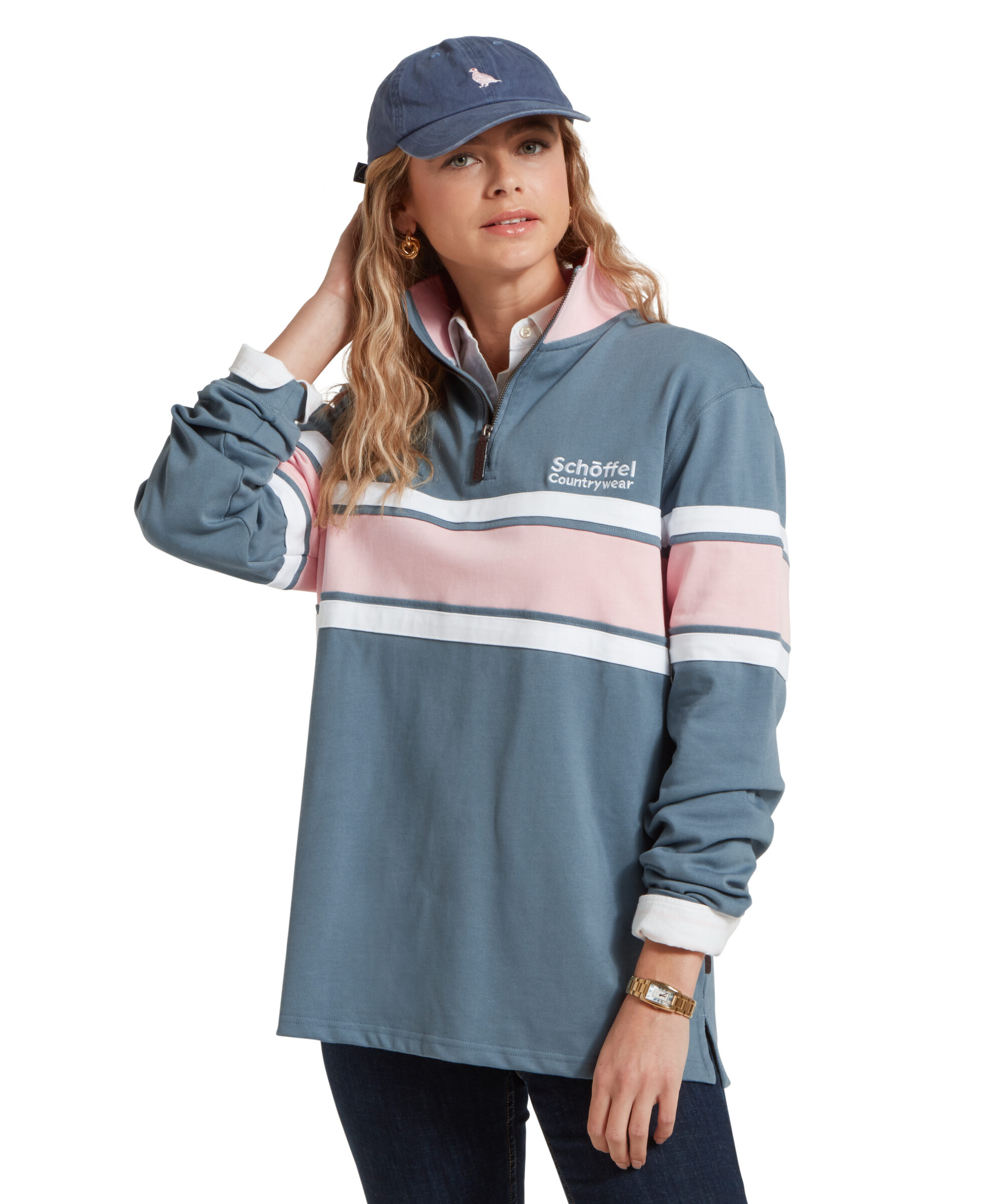 Exmouth 1/4 Zip – Dark Pigeon Blue/Chalky Coral