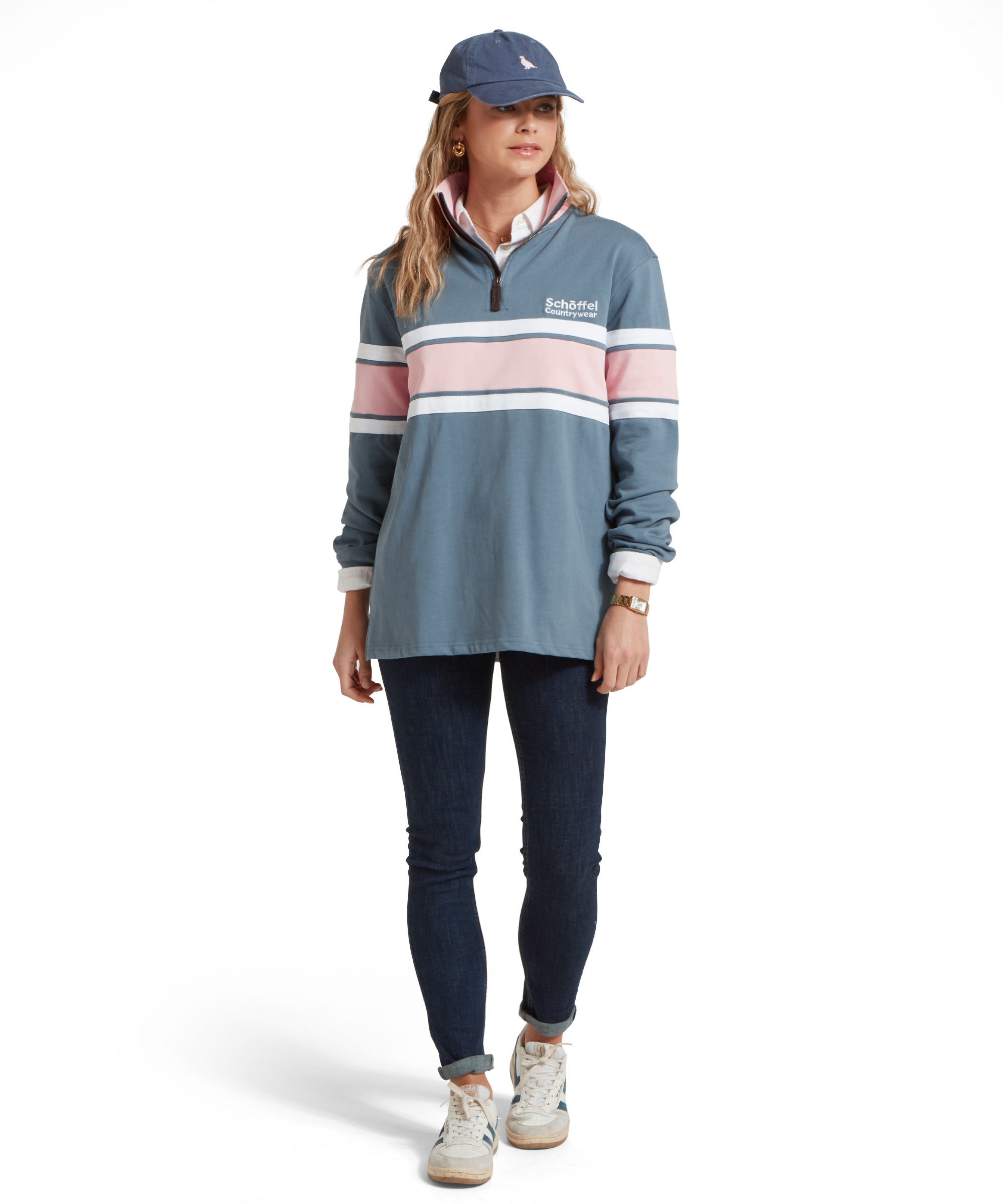Exmouth 1/4 Zip – Dark Pigeon Blue/Chalky Coral
