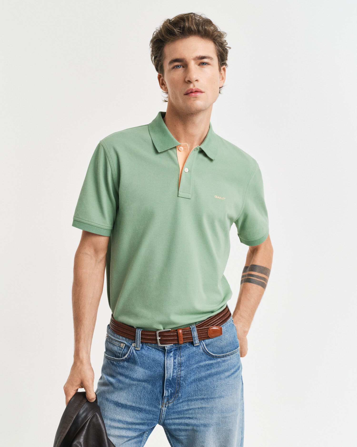 Contrast Piqué Polo Shirt – Kalamata Green