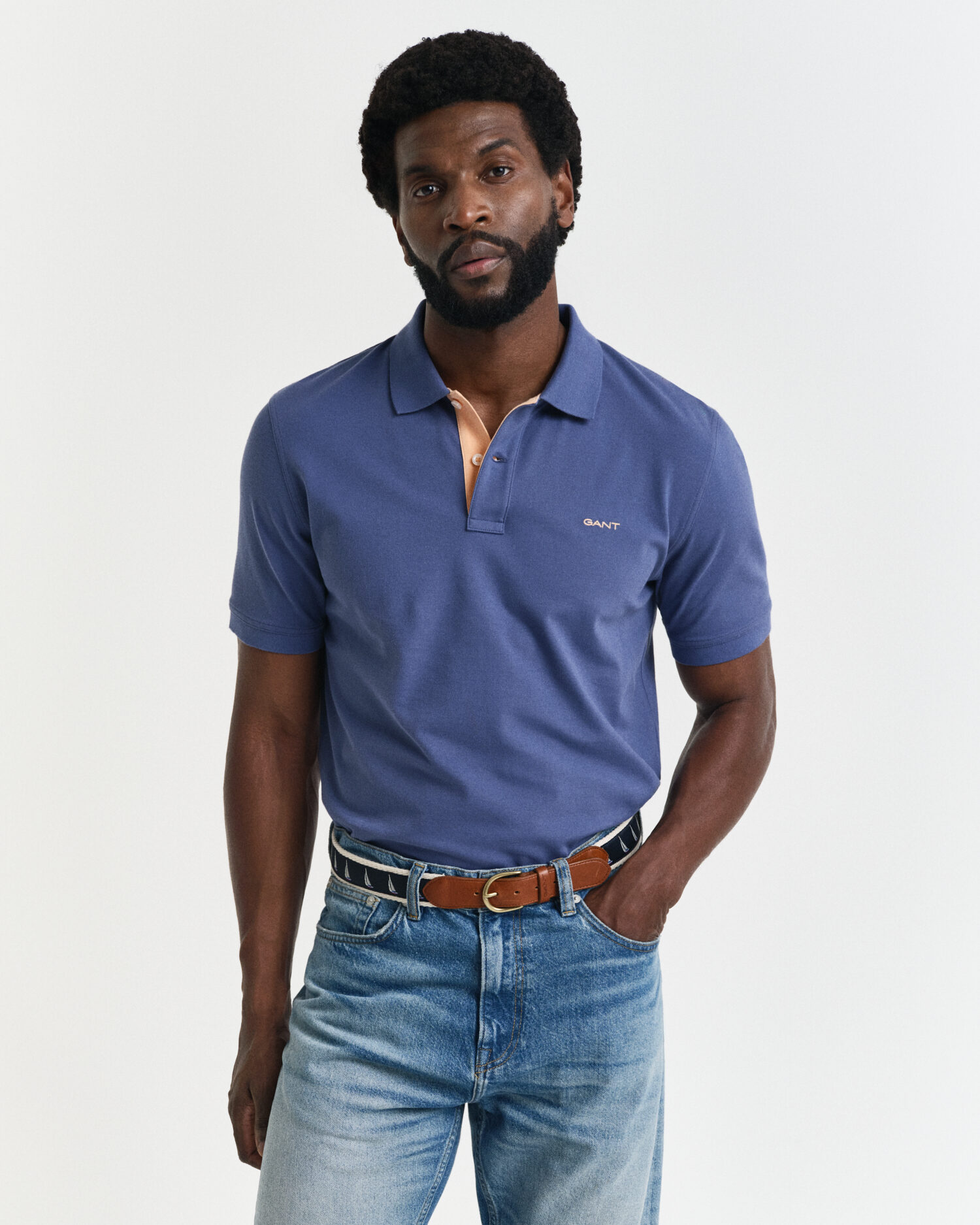 Contrast Piqué Polo Shirt – Dusty Navy