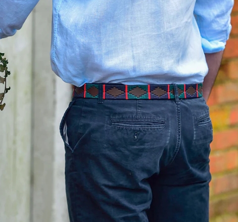 Polo Belt – Navy/Dark Green/Red Stripe