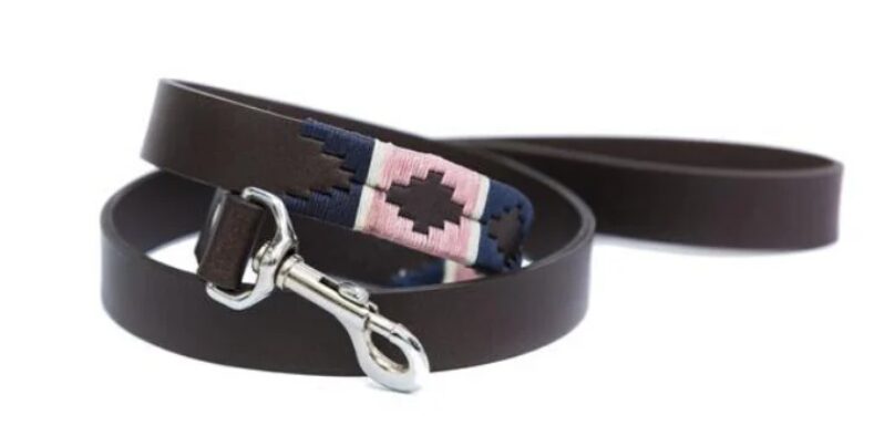 Dog Lead – Navy/Pink/White Stripe