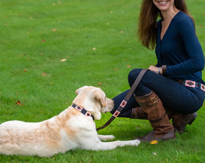 Dog Lead – Navy/Pink/White Stripe