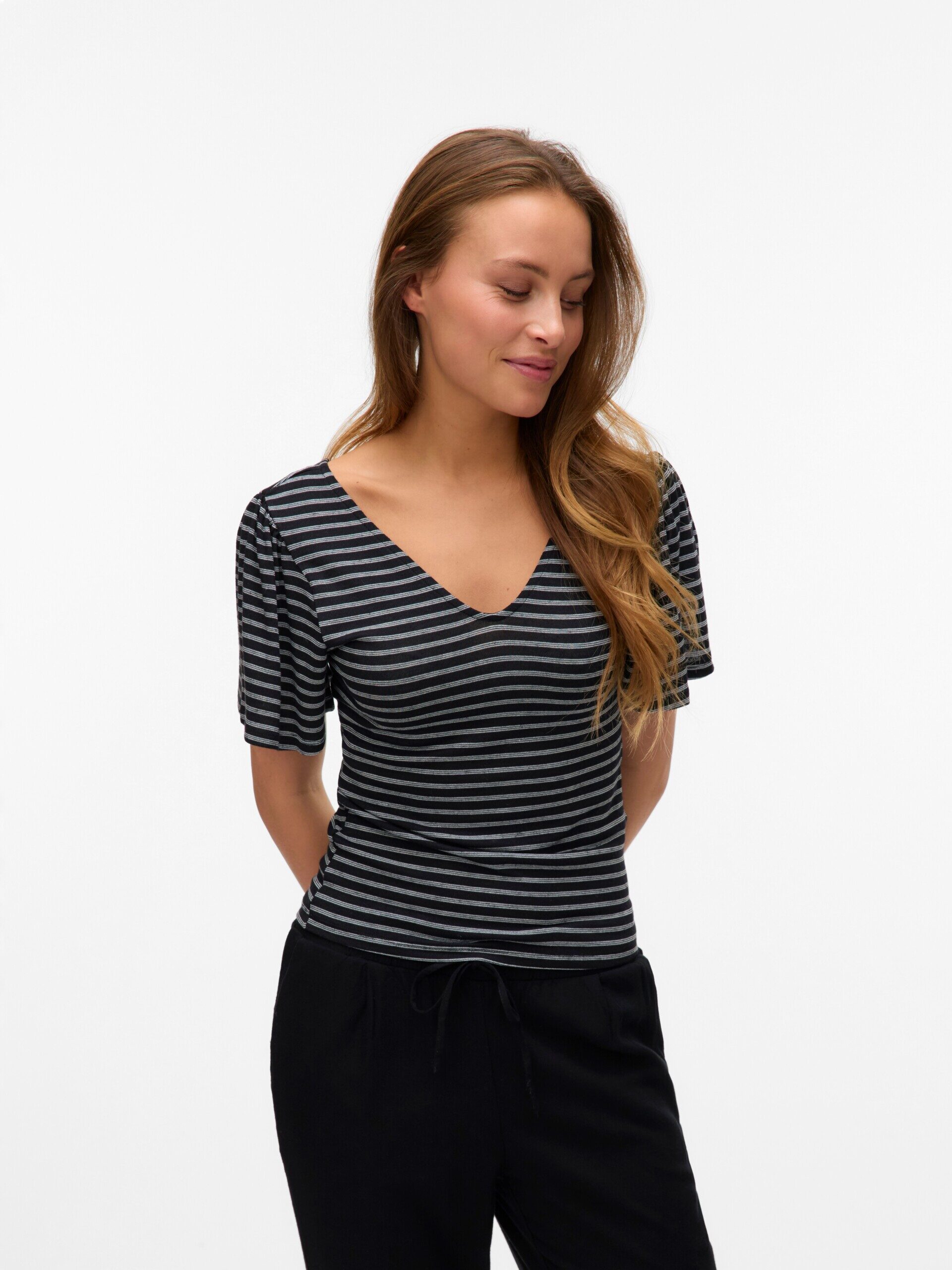 Gina Striped Blouse Top – Black and White