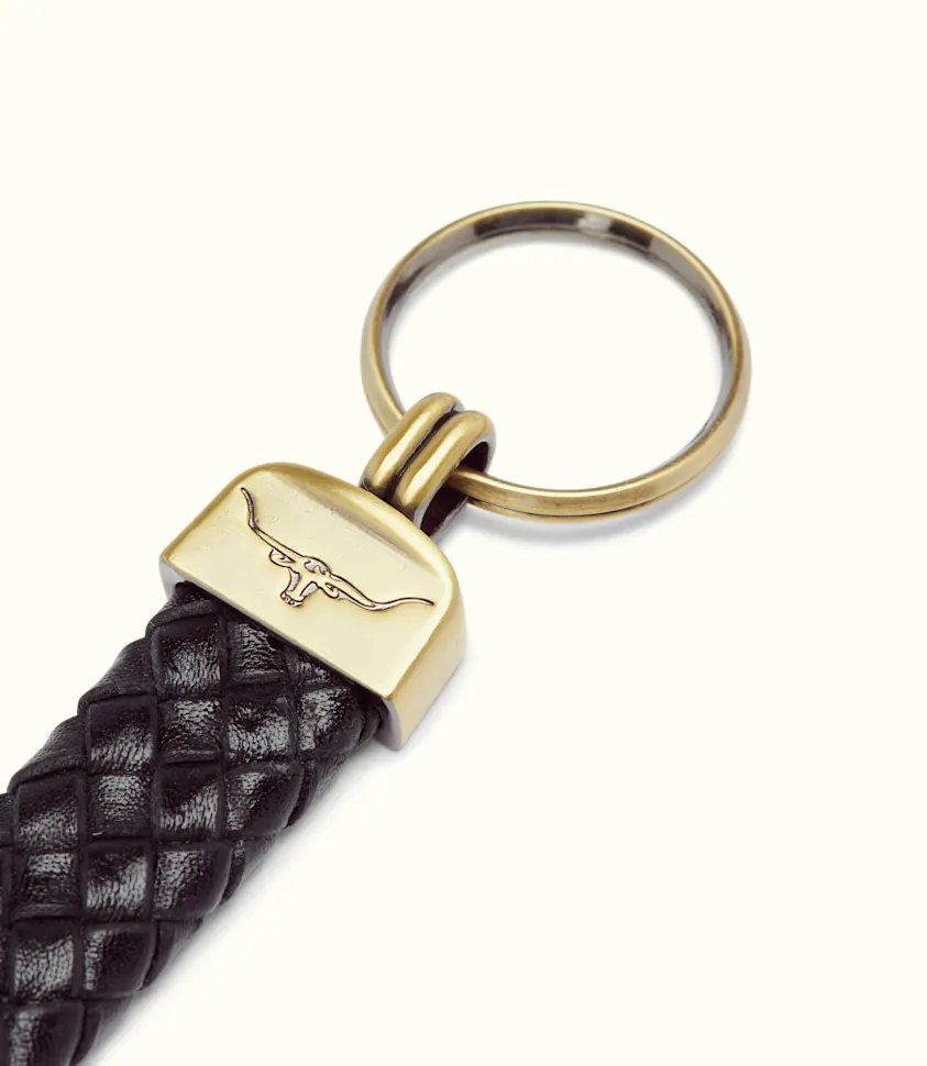 Plaited Leather Keyring – Black
