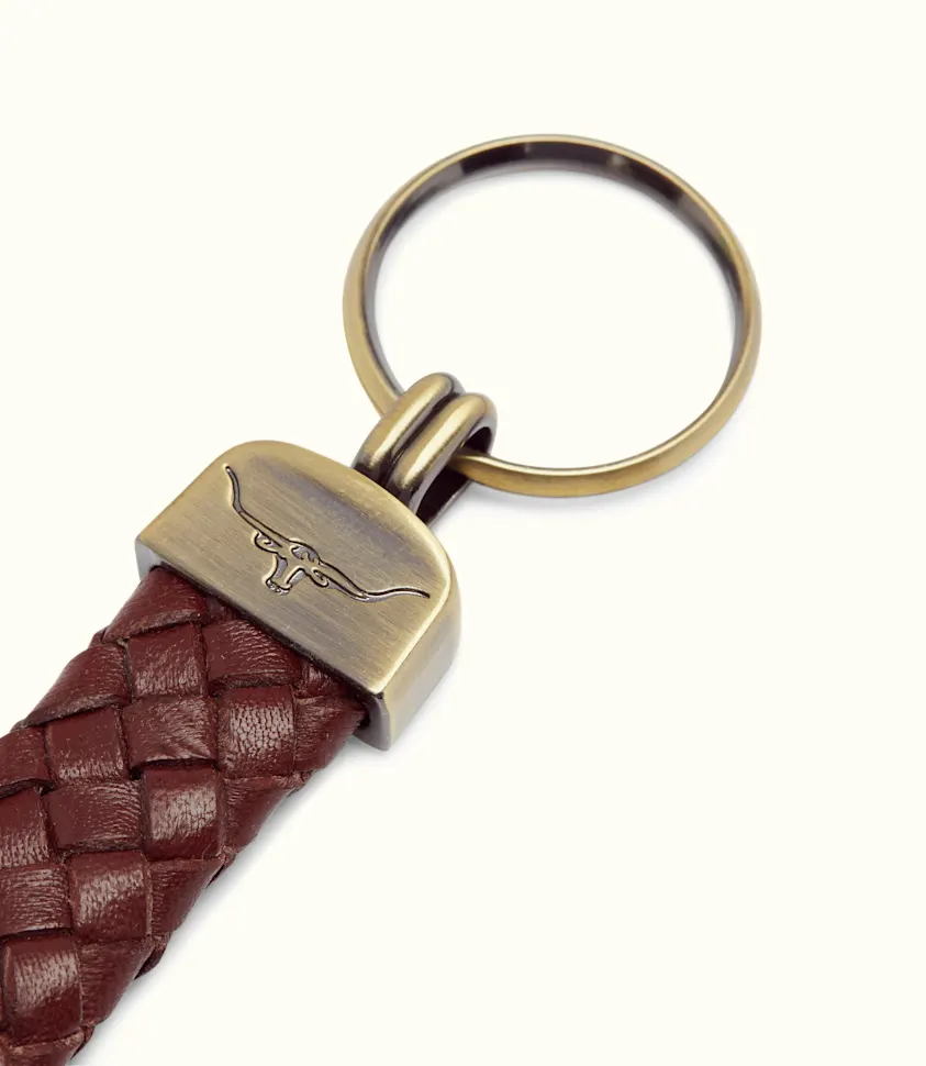 Plaited Leather Keyring – Brown