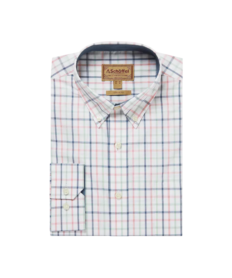 Holkham Classic Shirt – Dark Pigeon Blue/Mauve Red