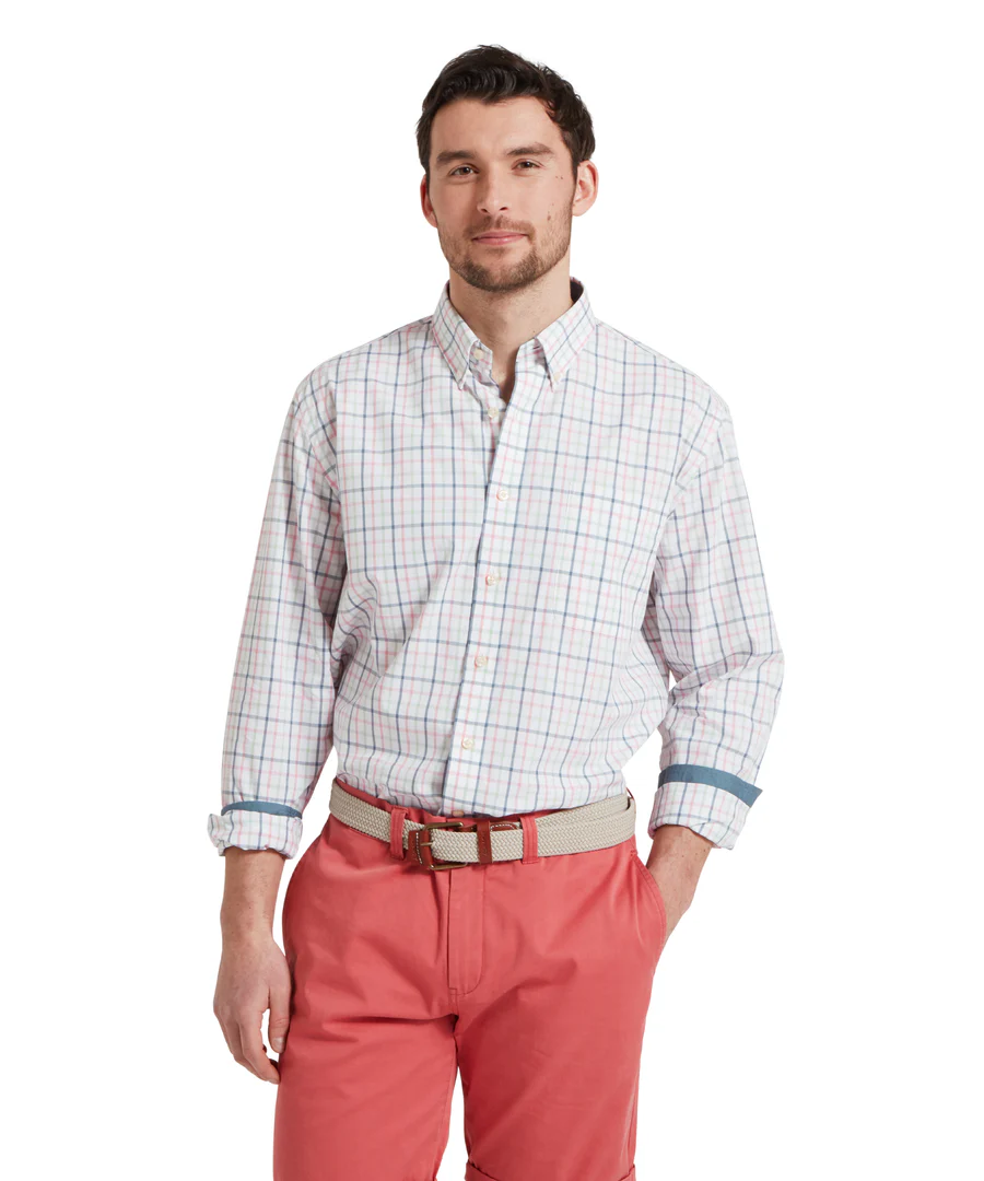 Holkham Classic Shirt – Dark Pigeon Blue/Mauve Red