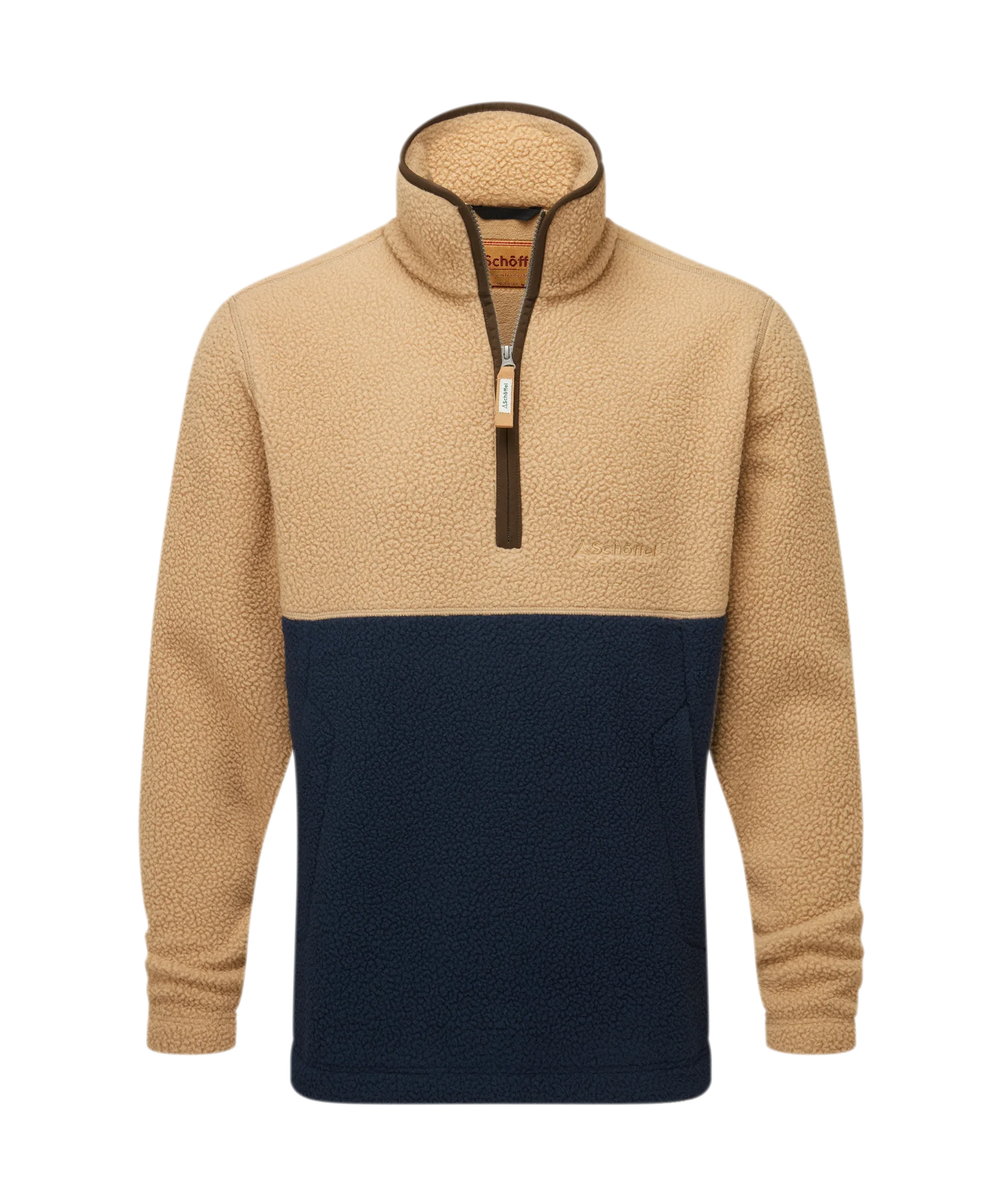 Berkeley Unisex Retro 1/4 Zip Fleece – Tan/Navy